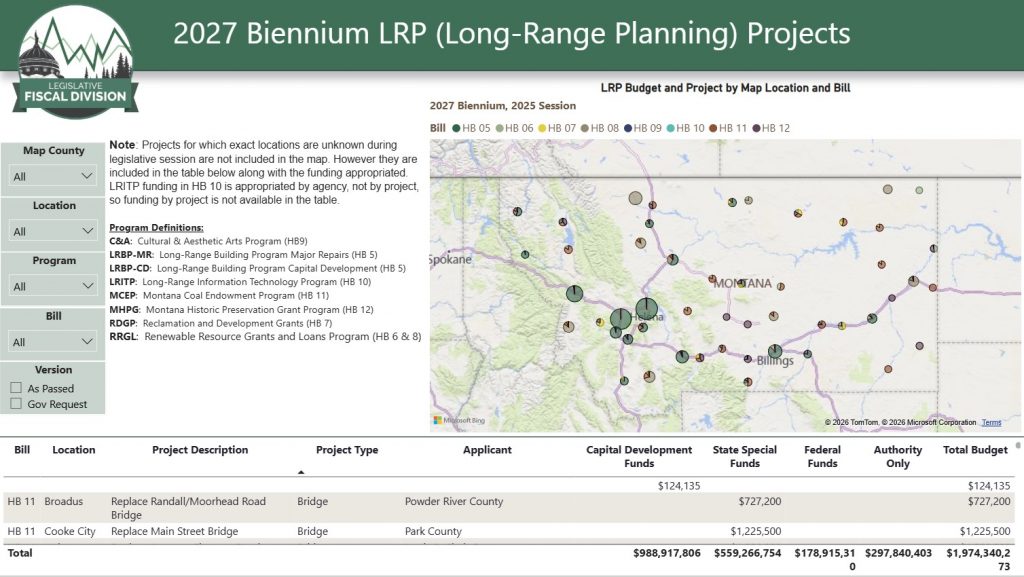 First page of Long-Range Building projects map data tool